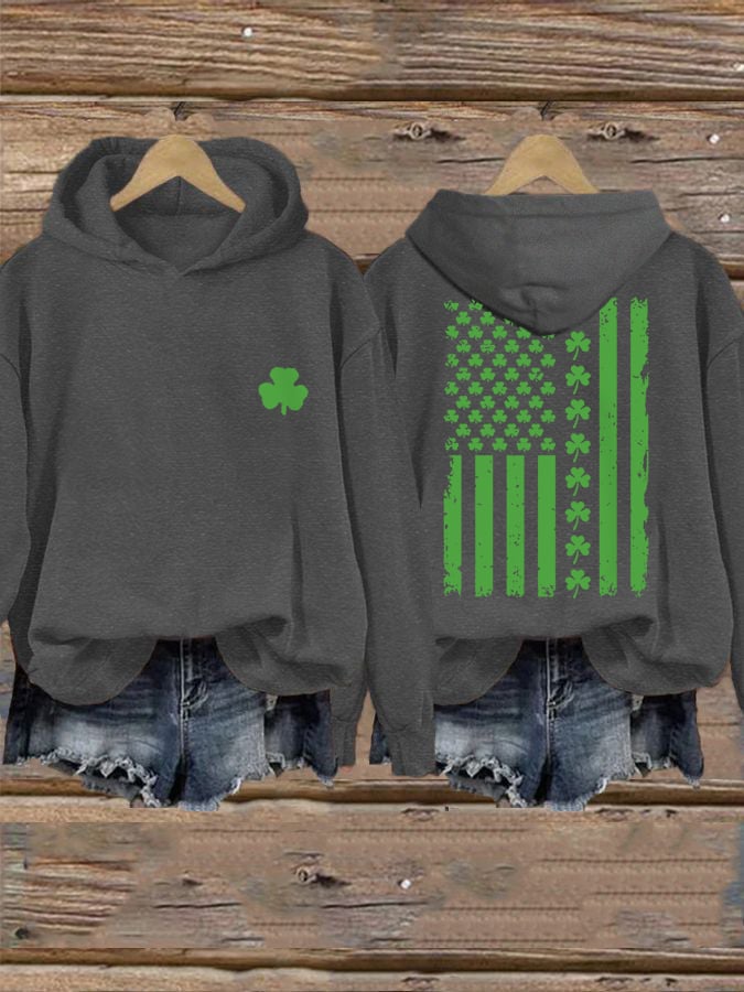 Women's St. Patrick's Day American Flag Lucky Shamrock Casual Hoodie