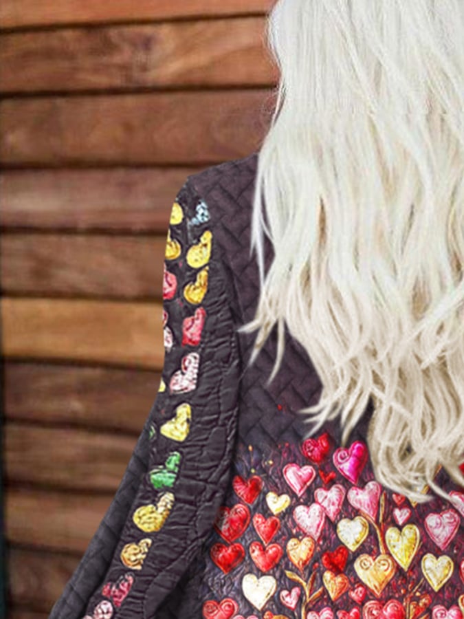 Retro Valentine's Day Love Heart Tree Of Love Print Cardigan