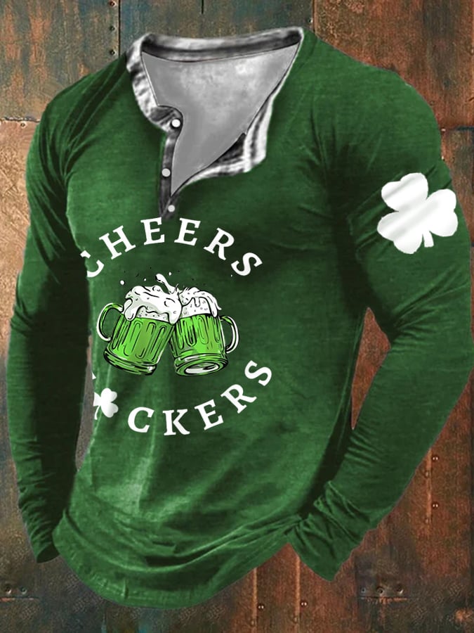 Men's Funny St. Patrick's Day Cheers Fuckers Green Beer Long Sleeve Top