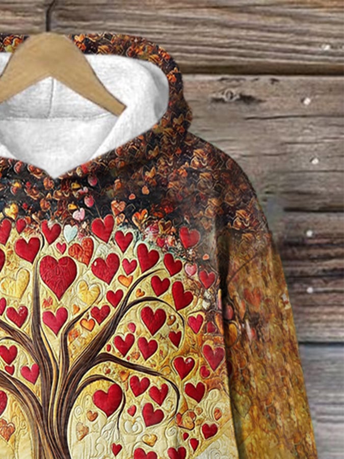 Retro Valentine's Day Love Heart Tree Of Love Print Hoodie
