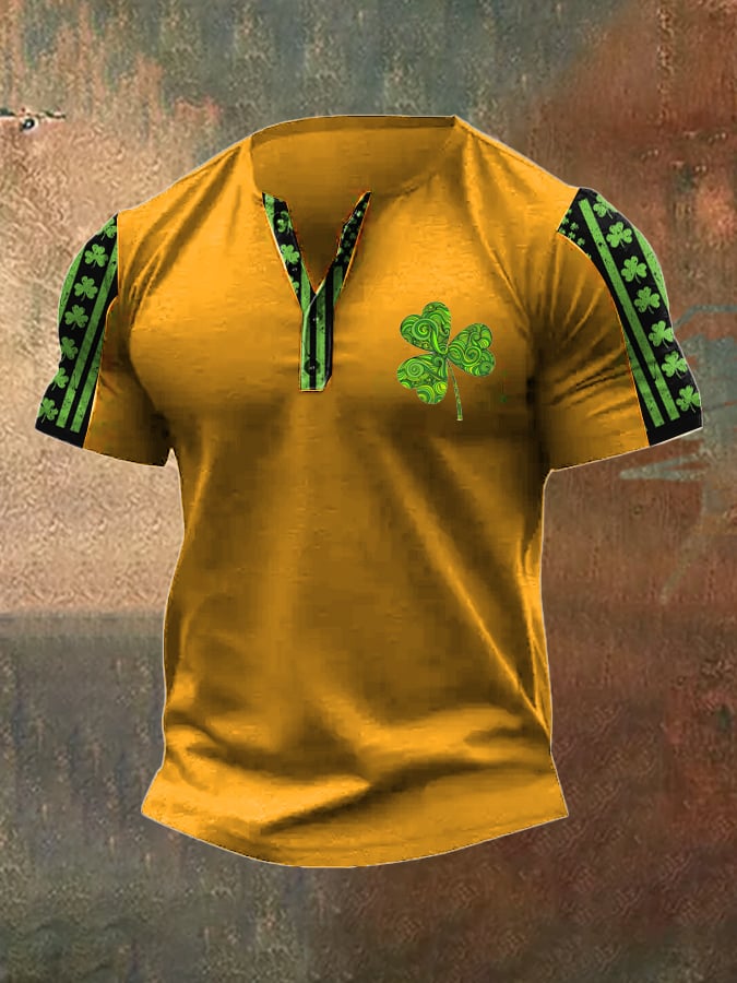 Men's Vintage St. Patrick's Day Print Henley Neck T-Shirt
