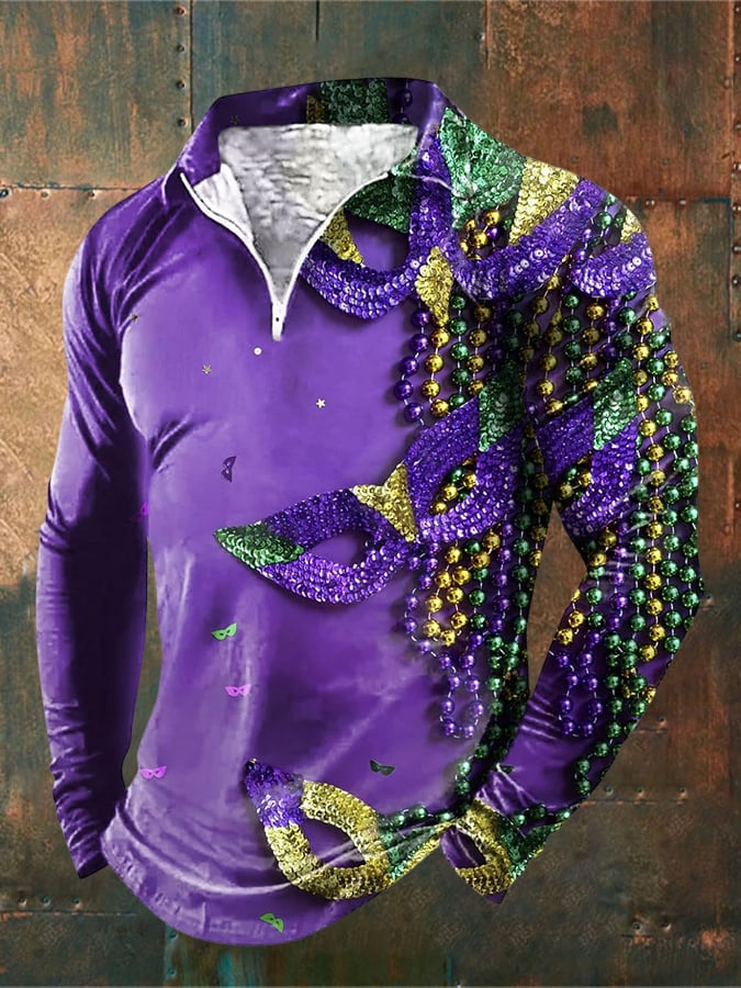 Men's Mardi Gras Print Long Sleeve Sweatshirt