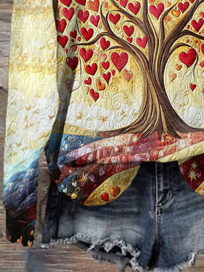 Retro Valentine's Day Love Heart Tree Of Love Print Hoodie