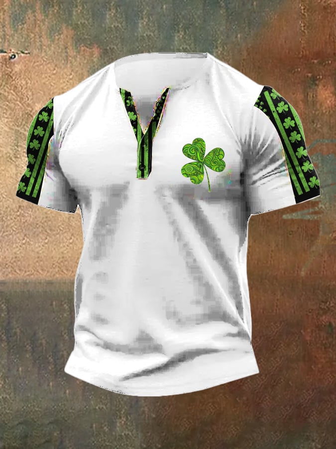 Men's Vintage St. Patrick's Day Print Henley Neck T-Shirt