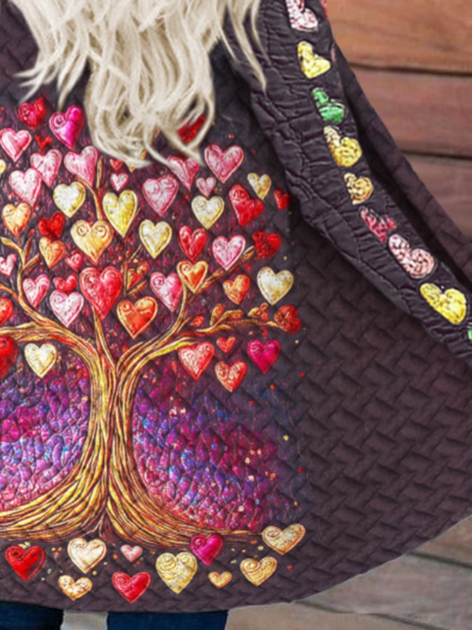 Retro Valentine's Day Love Heart Tree Of Love Print Cardigan