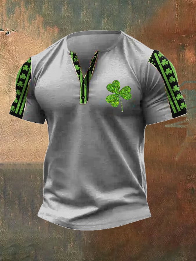 Men's Vintage St. Patrick's Day Print Henley Neck T-Shirt