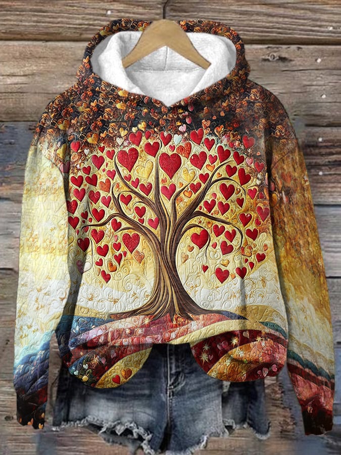 Retro Valentine's Day Love Heart Tree Of Love Print Hoodie