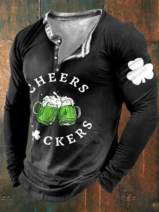 Men's Funny St. Patrick's Day Cheers Fuckers Green Beer Long Sleeve Top