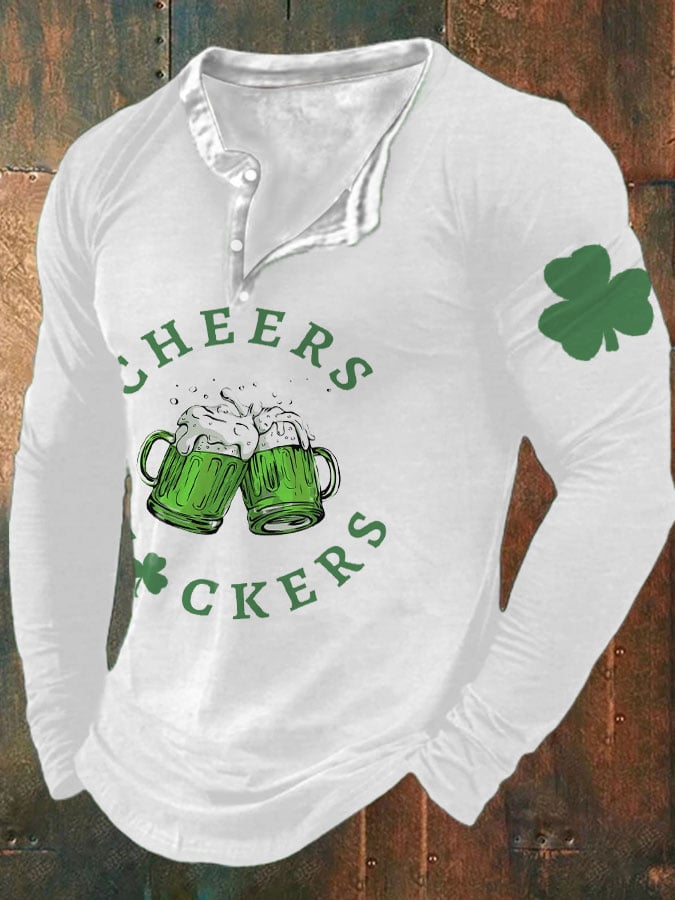 Men's Funny St. Patrick's Day Cheers Fuckers Green Beer Long Sleeve Top