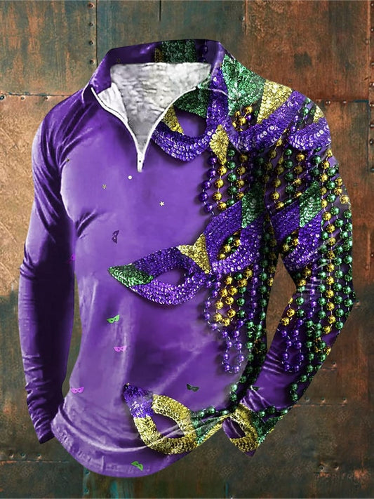 Men's Mardi Gras Print Long Sleeve Sweatshirt