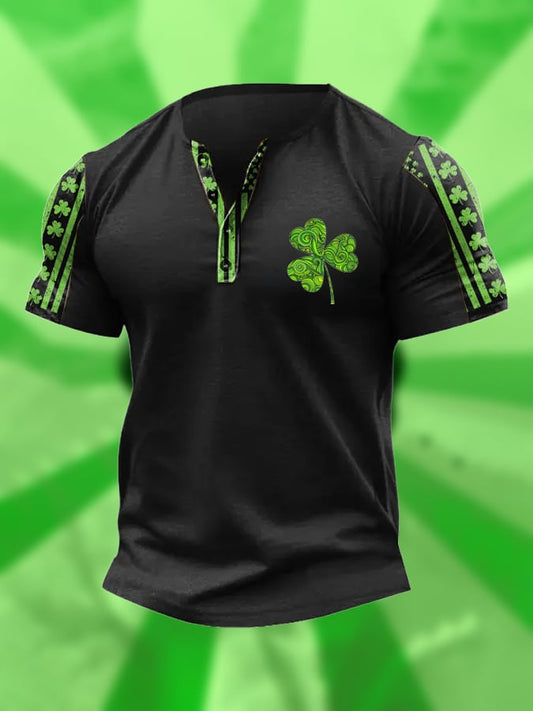 Men's Vintage St. Patrick's Day Print Henley Neck T-Shirt