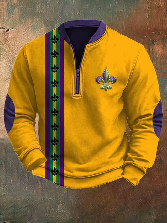 Men's New Orleans Mardi Gras Print Zip Collar Sweatshirt