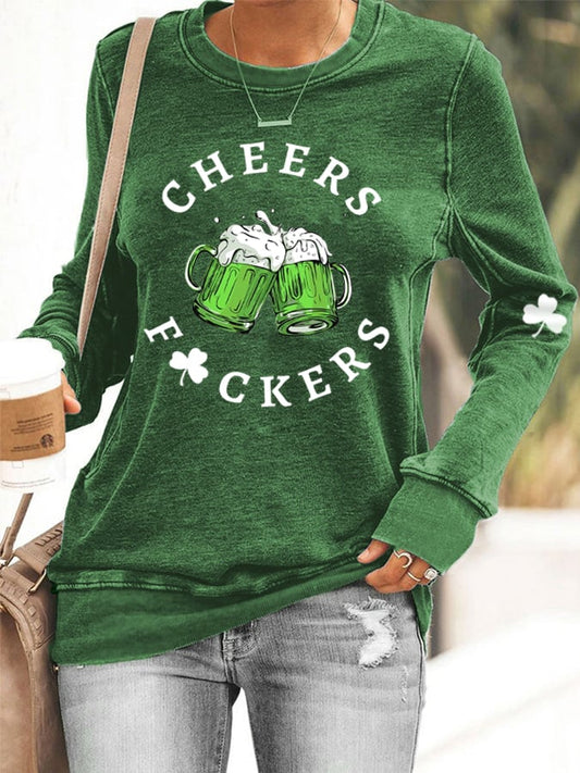 Women's Funny St. Patrick's Day Cheers Green Beer Shamrock Casual Sweatshirt