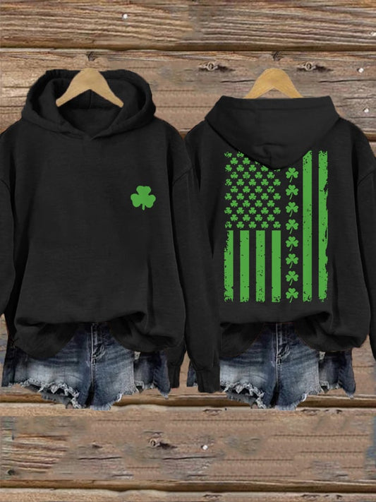 Women's St. Patrick's Day American Flag Lucky Shamrock Casual Hoodie