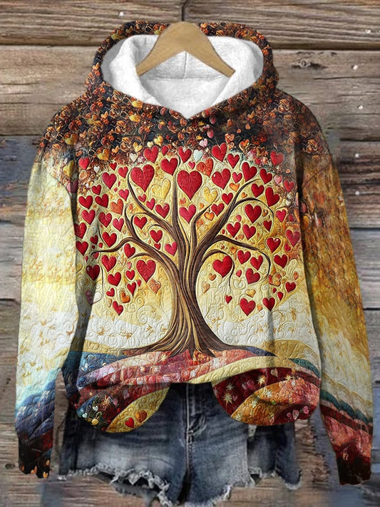 Retro Valentine's Day Love Heart Tree Of Love Print Hoodie